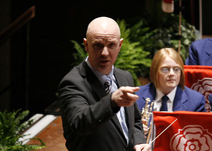 Conductor Billy Rushworth points