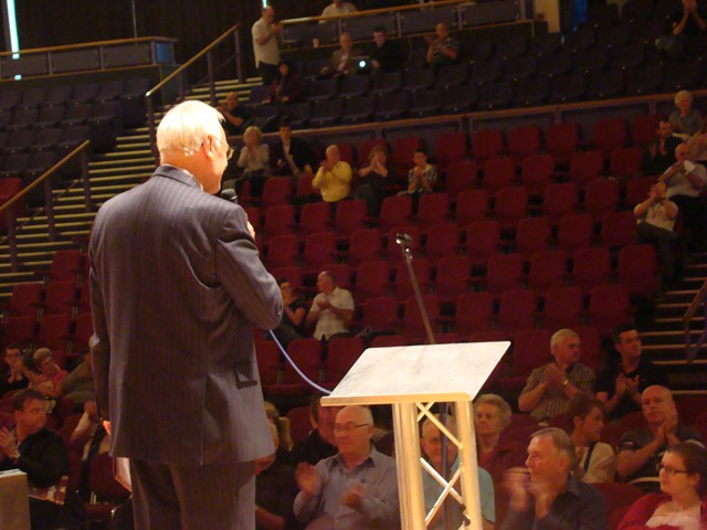 Robert Morgan faces the audience