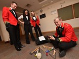 Tuning the castanets? Fodens percussion section prepare for the stage